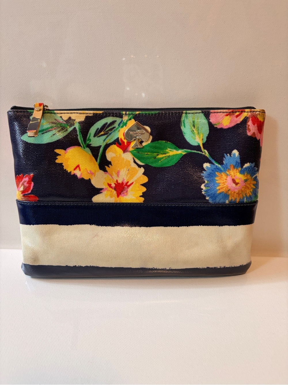 kate spade Navy Floral and Cream Zip Cosmetic Pouch